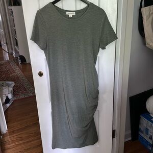 Treasure & Bond Ruched Organic Cotton Dress - Green, Size L